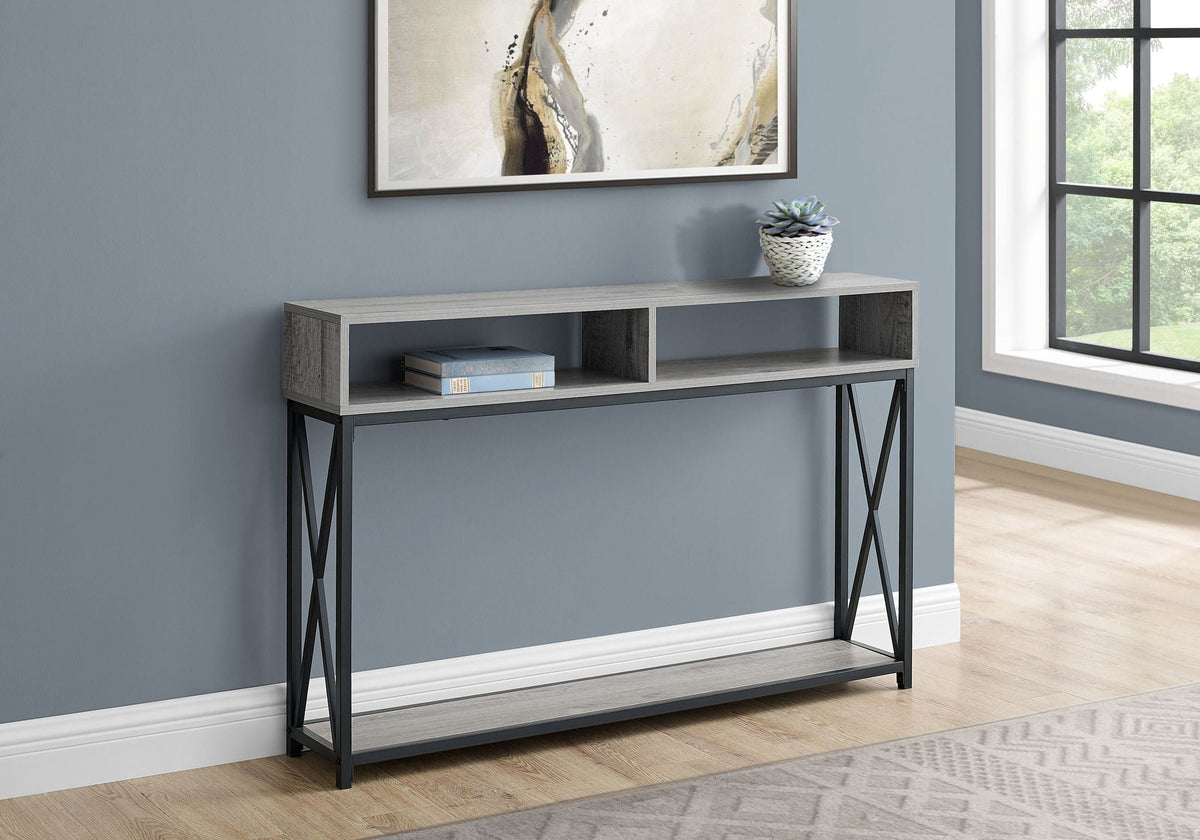 Contemporary Console Table with Metal X-Frame - Light Brown, Dark Brown, Dark Gray