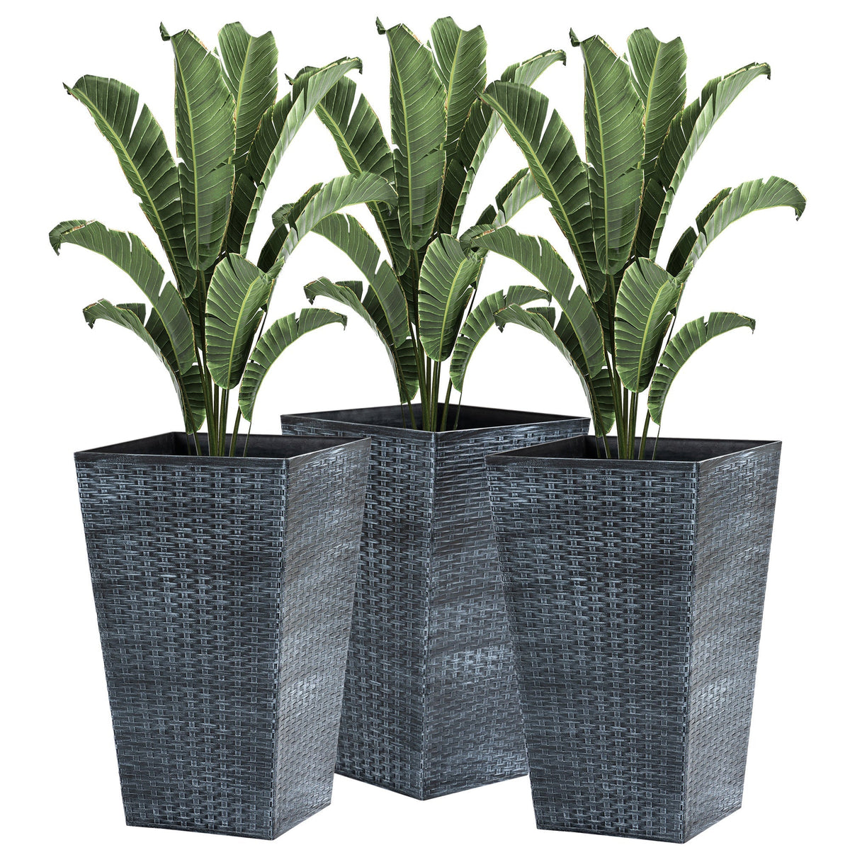 Tall Polypropylene Planter Set with Drainage - Gray
