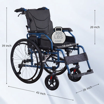 Foldable Lightweight Wheelchair with Adjustable Armrests – Gray or Blue