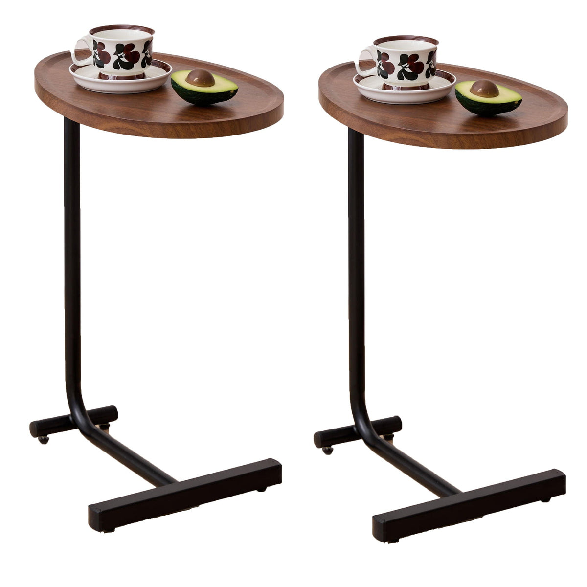 C-Shaped Side Table with Durable Metal & Wood - Dark Brown or White