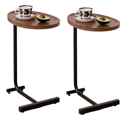 C-Shaped Side Table with Durable Metal & Wood - Dark Brown or White