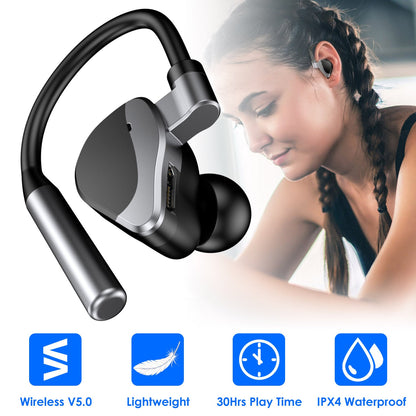 Unilateral Wireless Earpiece Rechargeable Wireless in-Ear Headset with Hook for Car Driving Phone Call Office