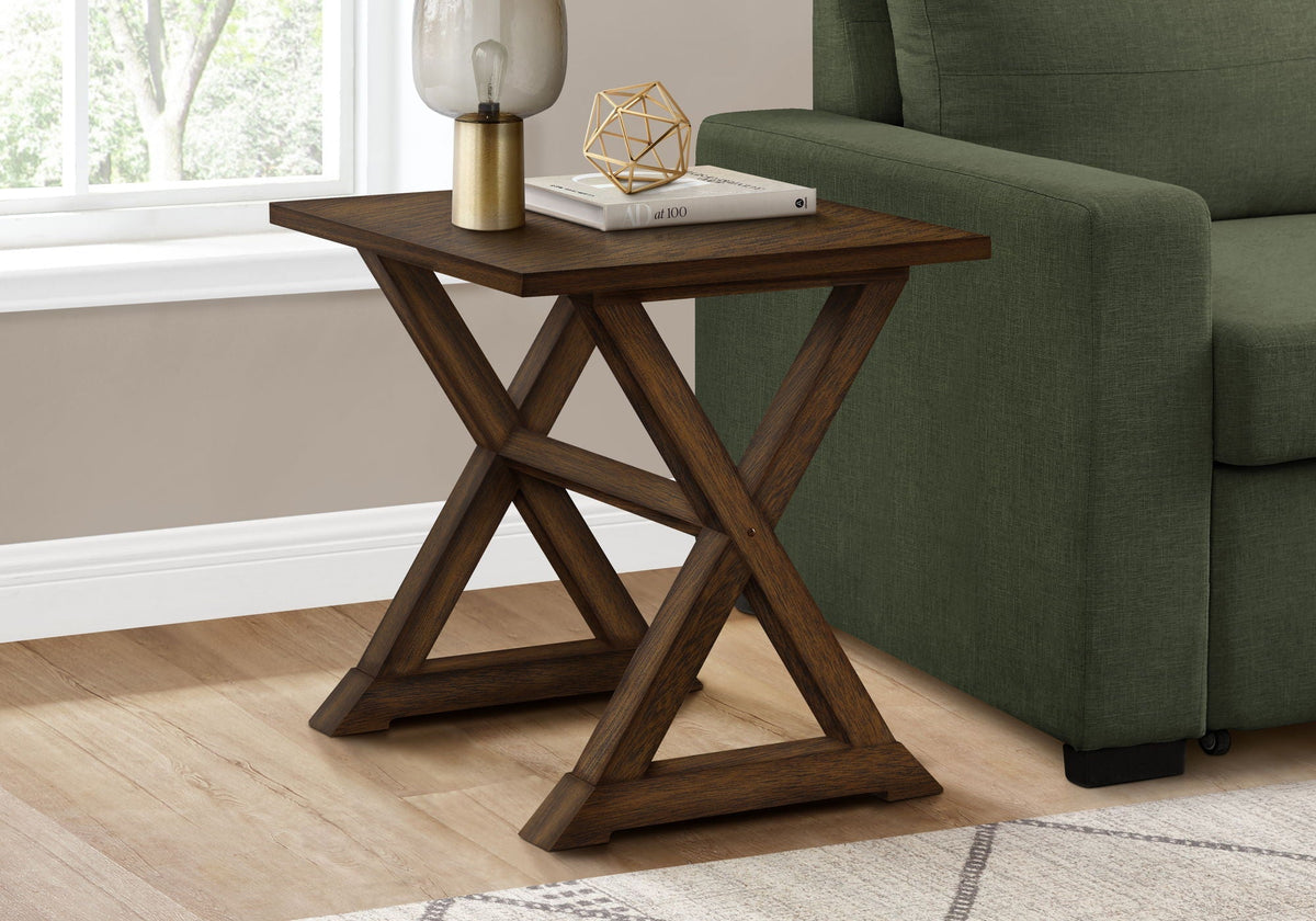 Compact Square Accent End Table with Trestle Base - White, Dark Brown, or Black