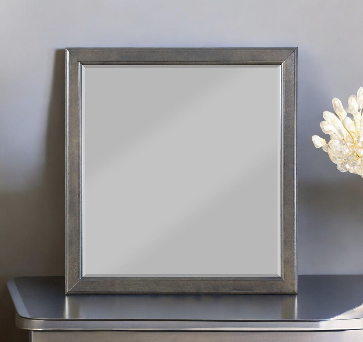 Louis Philippe Bedroom Mirror with Elegant Wood Frame - Dark Brown, Dark Gray, or White