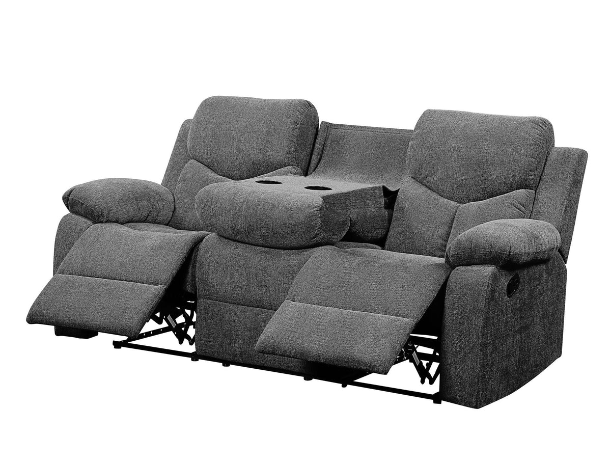 Kalen Chenille Reclining Sofa with Drop Down Table - Gray