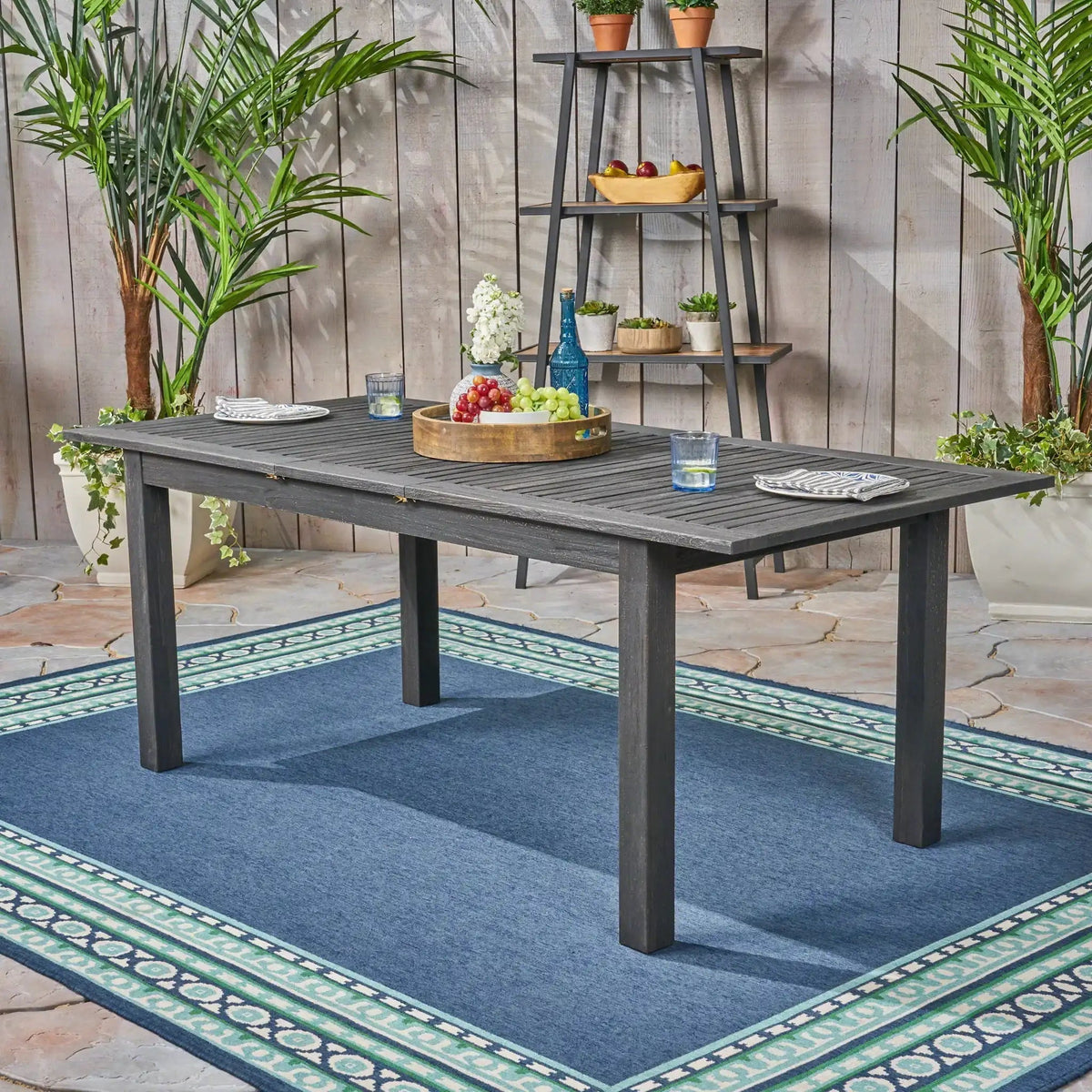 Outdoor Expandable Dining Table with Square Legs - Dark Gray or Light Brown