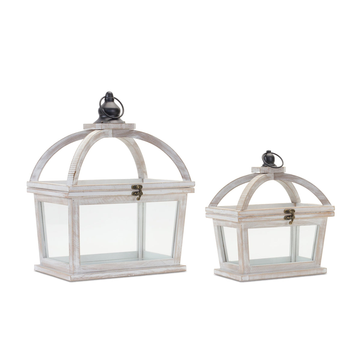Tapered wood lantern with open lid (set of 2)