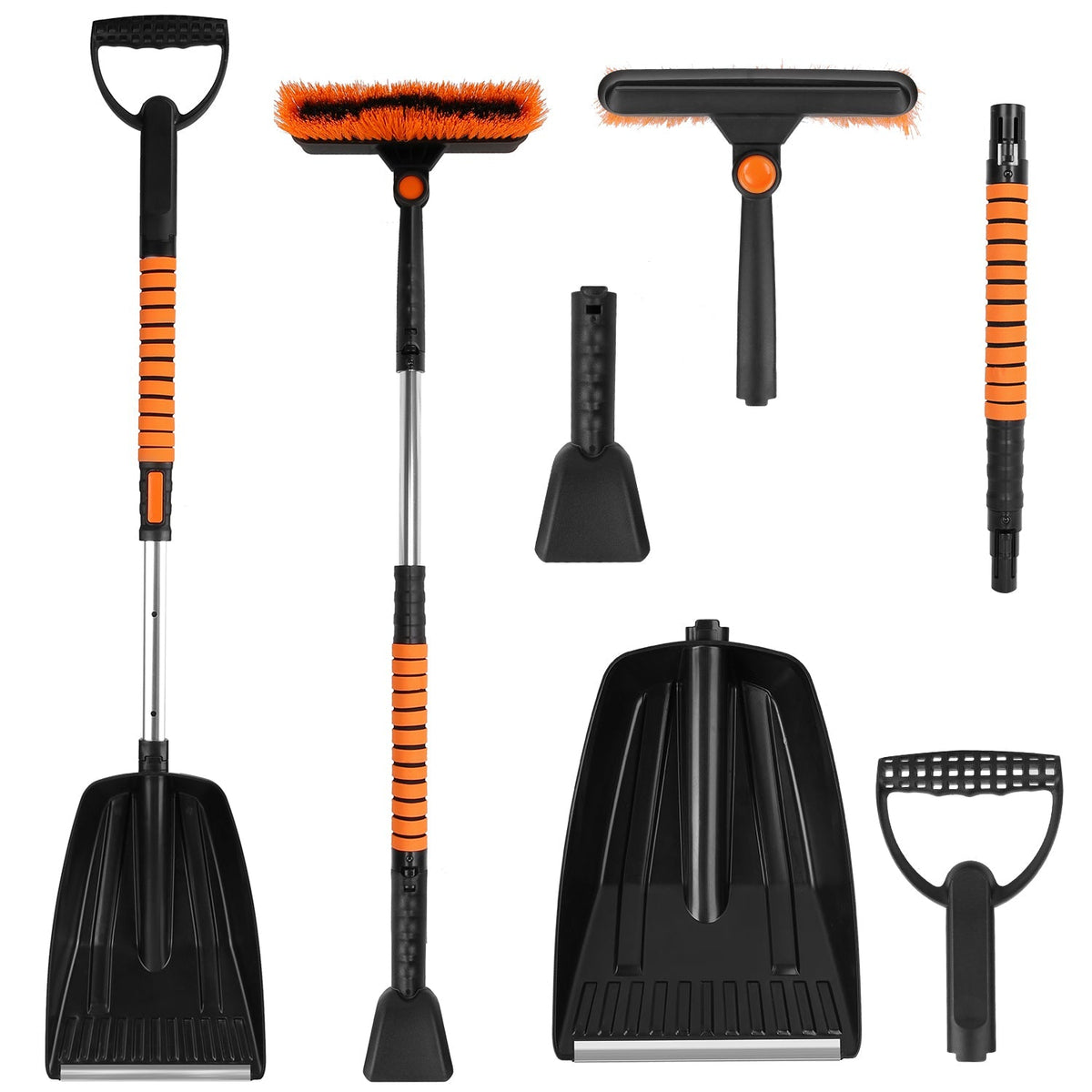5 in 1 Detachable Snow Remover Kits Extendable Ice Scraper Snow Shovel 180¡ Adjustable Snow Brush Head for Car Windshield Roof