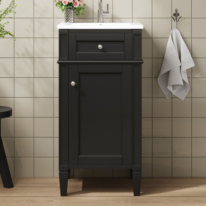 French Style Bathroom Vanity with Ceramic Sink and Soft-Close Doors - Black or White