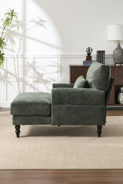Modern Green Chaise Lounge Upholstered Sofa Recliner Chair with Solid Wood Frame