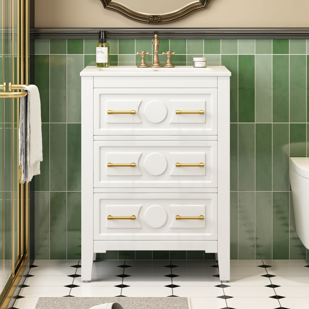 Bathroom Vanity with Sink and 3 Drawer Storage Cabinet - White or Black