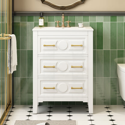 Bathroom Vanity with Sink and 3 Drawer Storage Cabinet - White or Black