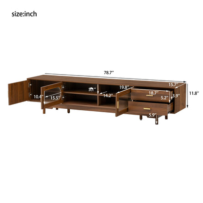 Walnut TV Stand With Fluted Doors and 2 Drawers