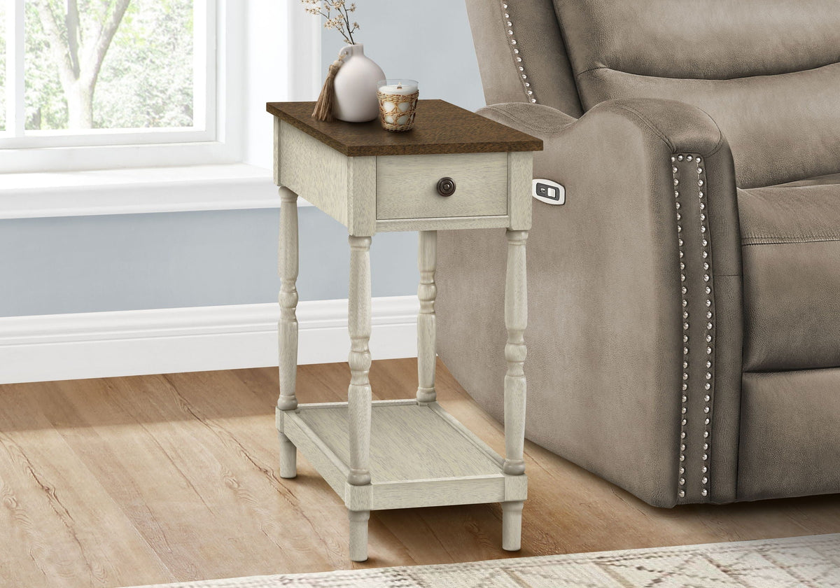 Accent End Table with 2 Tiers and Storage Drawer - Traditional Style