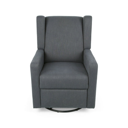 Landau Contemporary Fabric Upholstered Swivel Recliner with Manual Lever - Dark Gray