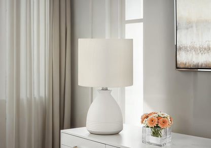 Modern Table Lamp with Ceramic Base and Ivory Shade - Cream