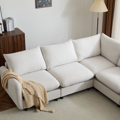 Modular Free Combination Sectional Sofa Couch with Solid Wood Frame - White