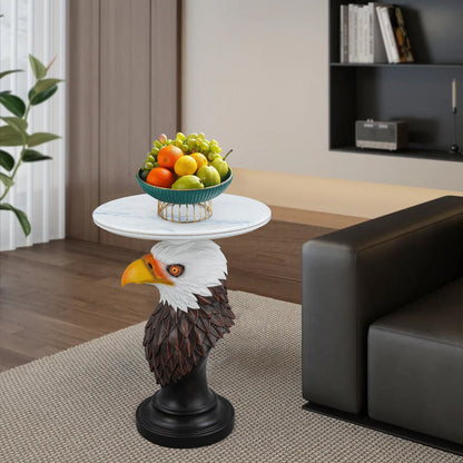 Eagle Head Accent Table with Faux Marble Top - White/Brown