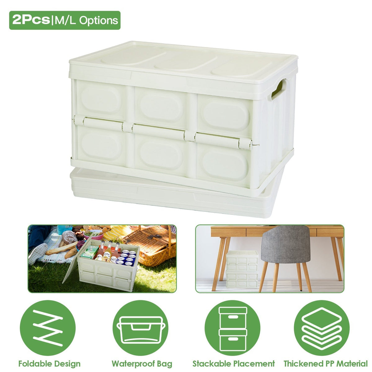 2Pcs 56L Collapsible Storage Bins With Dustproof Lid Waterproof Interior Bag Handle Stackable Storage Box Container Utility Organizer Crate For Campin