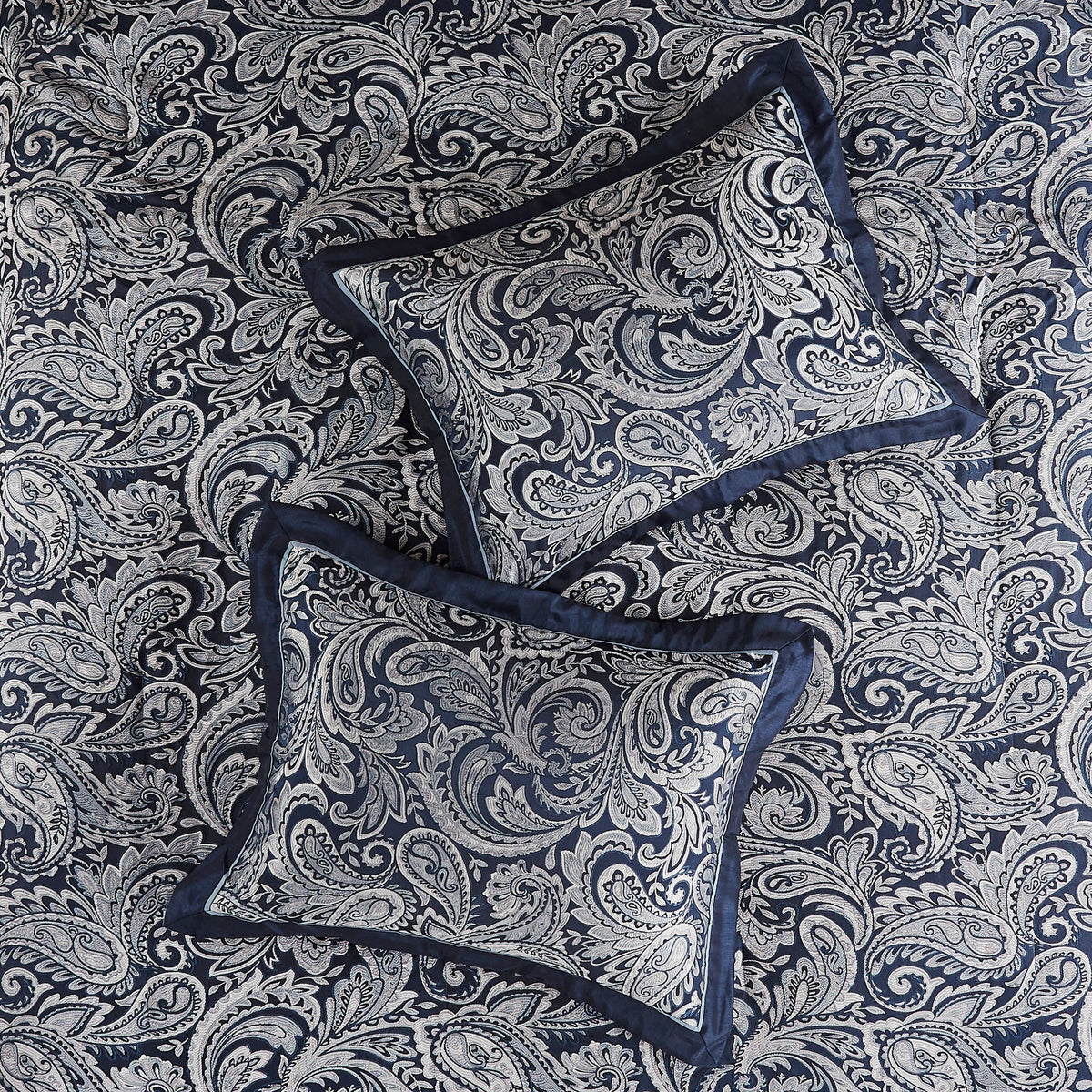 Navy 12 Piece Comforter Set with Cotton Bed Sheets - Queen, Paisley Jacquard