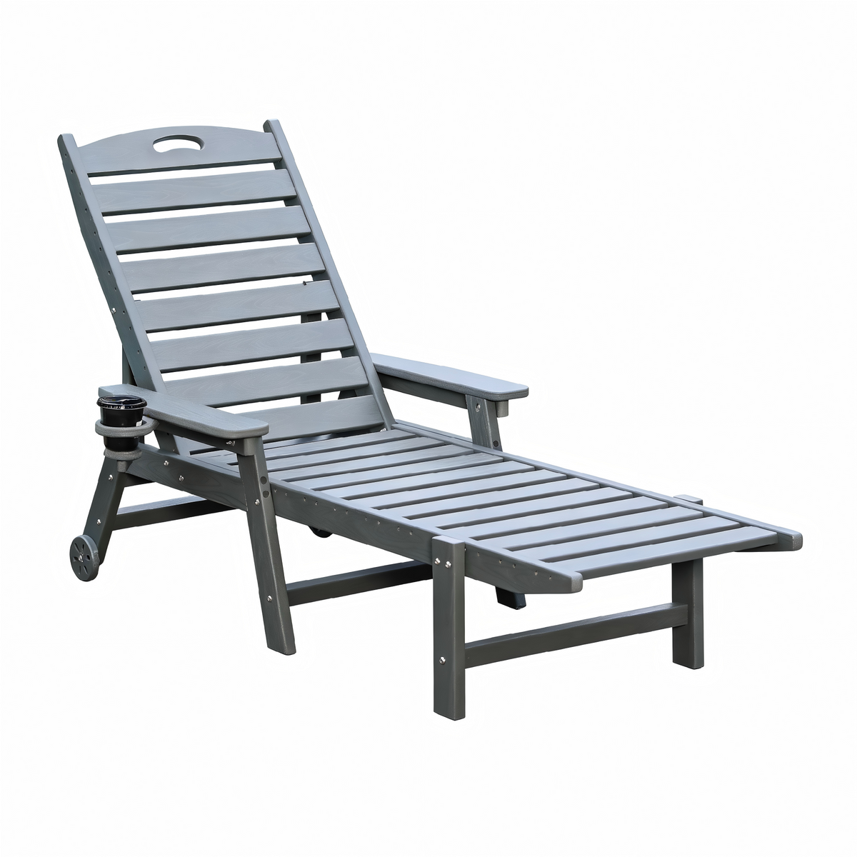 HDPE Outdoor Chaise Lounge Chair with Adjustable Backrest - Grey