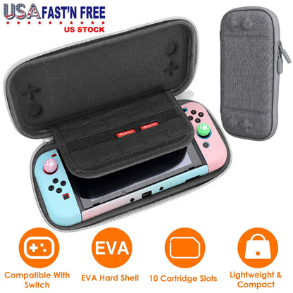 Carrying Case Compatible with Nintendo Switch EVA Hard Shell Console Storage  Bag Pouch Case w/ 10 Game Catridge Slots