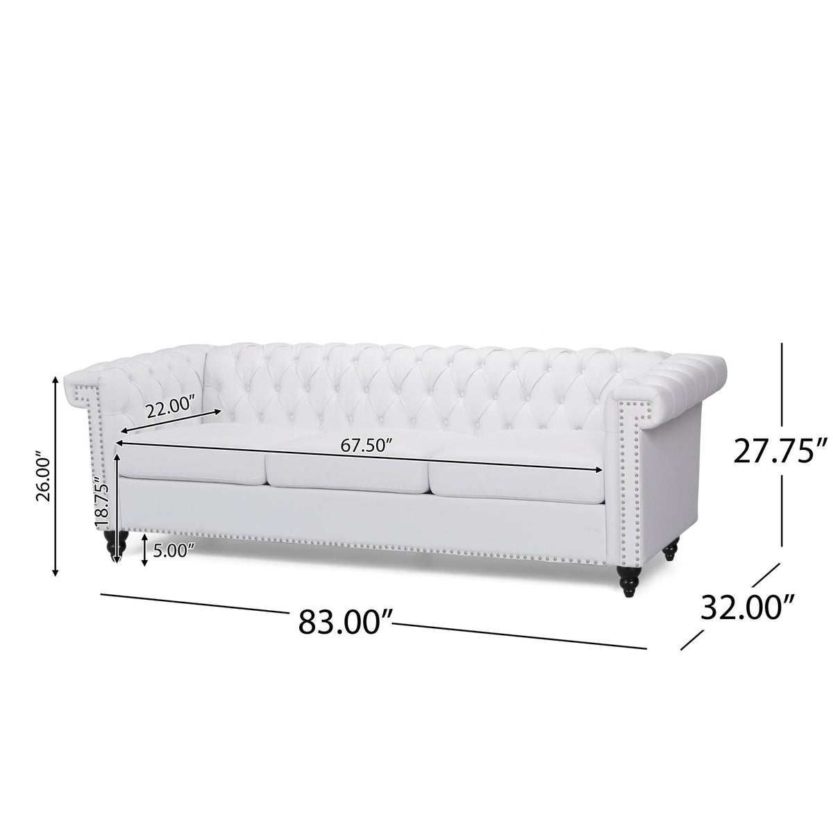 Chesterfield Style 3 Seater Sofa with Deep Button Tufting - Multiple Colors