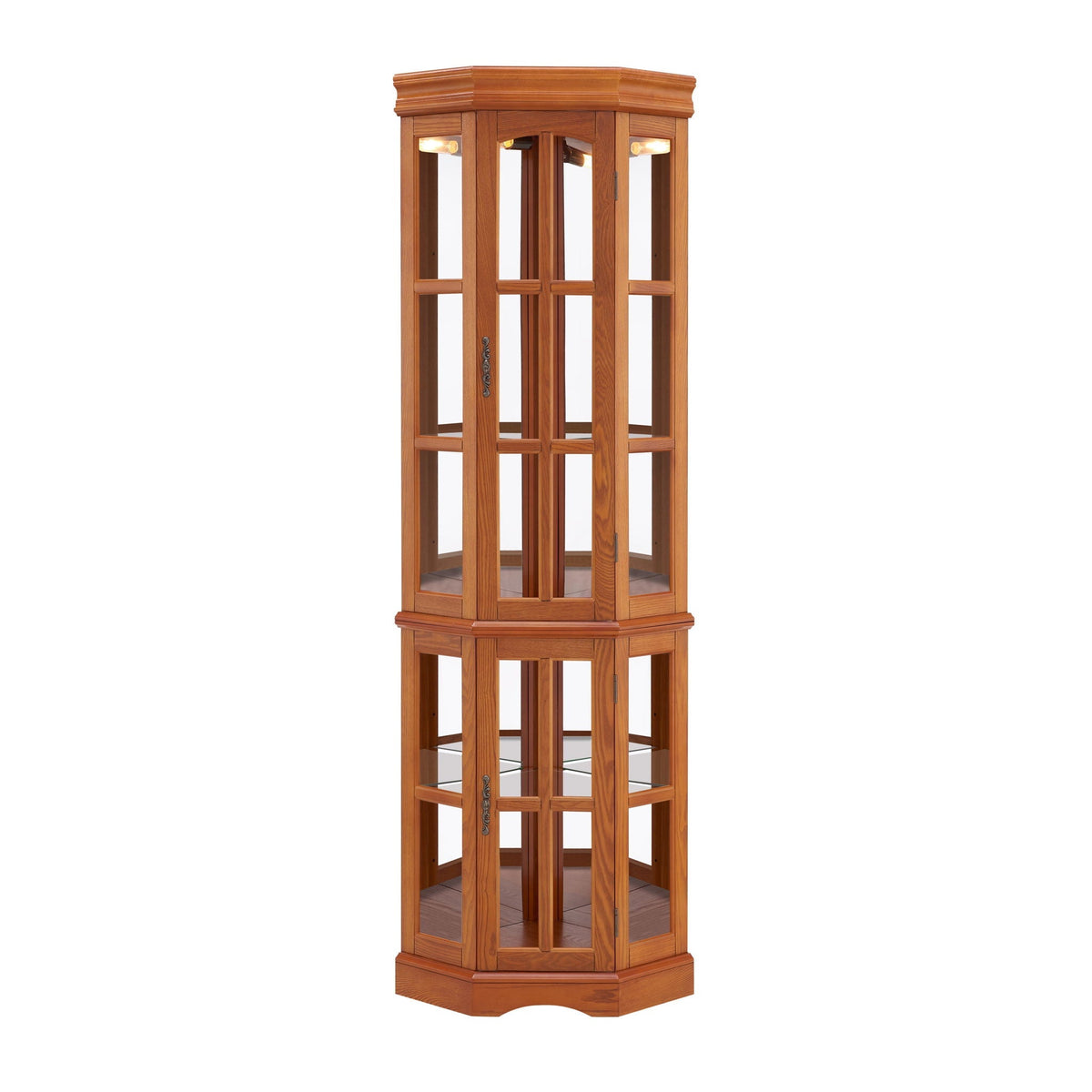 Corner Curio Cabinet with 5 Shelves and Lighting System - Dark Brown or Light Brown