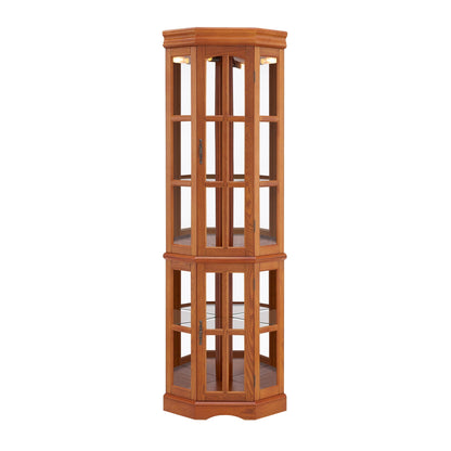 Corner Curio Cabinet with 5 Shelves and Lighting System - Dark Brown or Light Brown