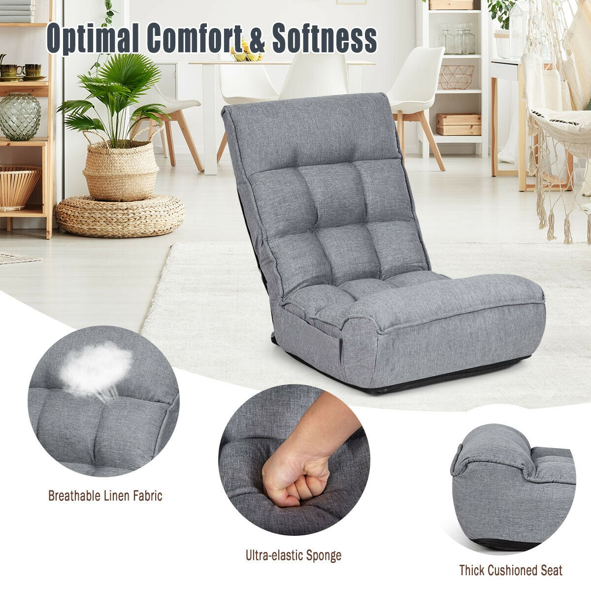 4-Position Adjustable Floor Chair Folding Lazy Sofa