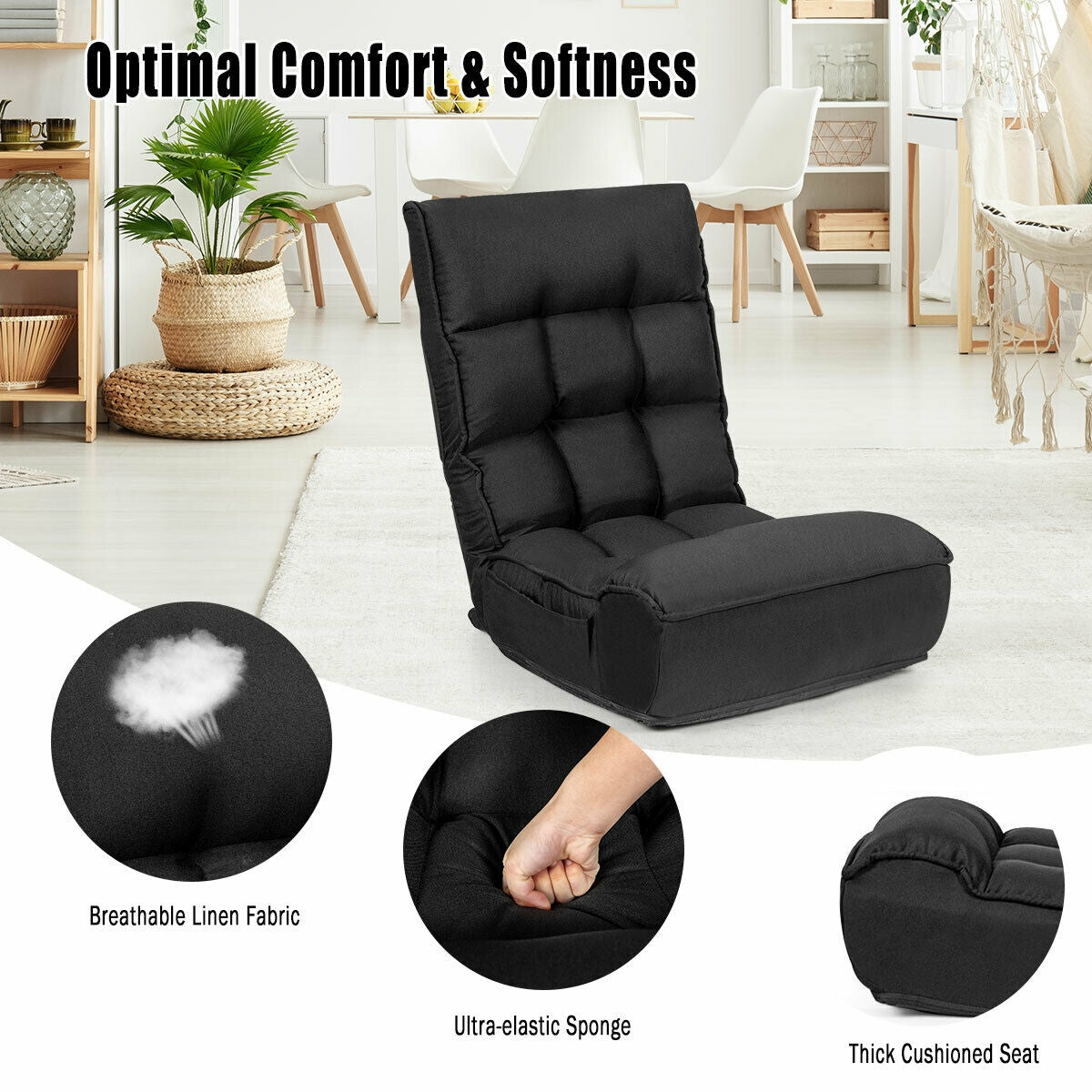 4-Position Adjustable Floor Chair Folding Lazy Sofa
