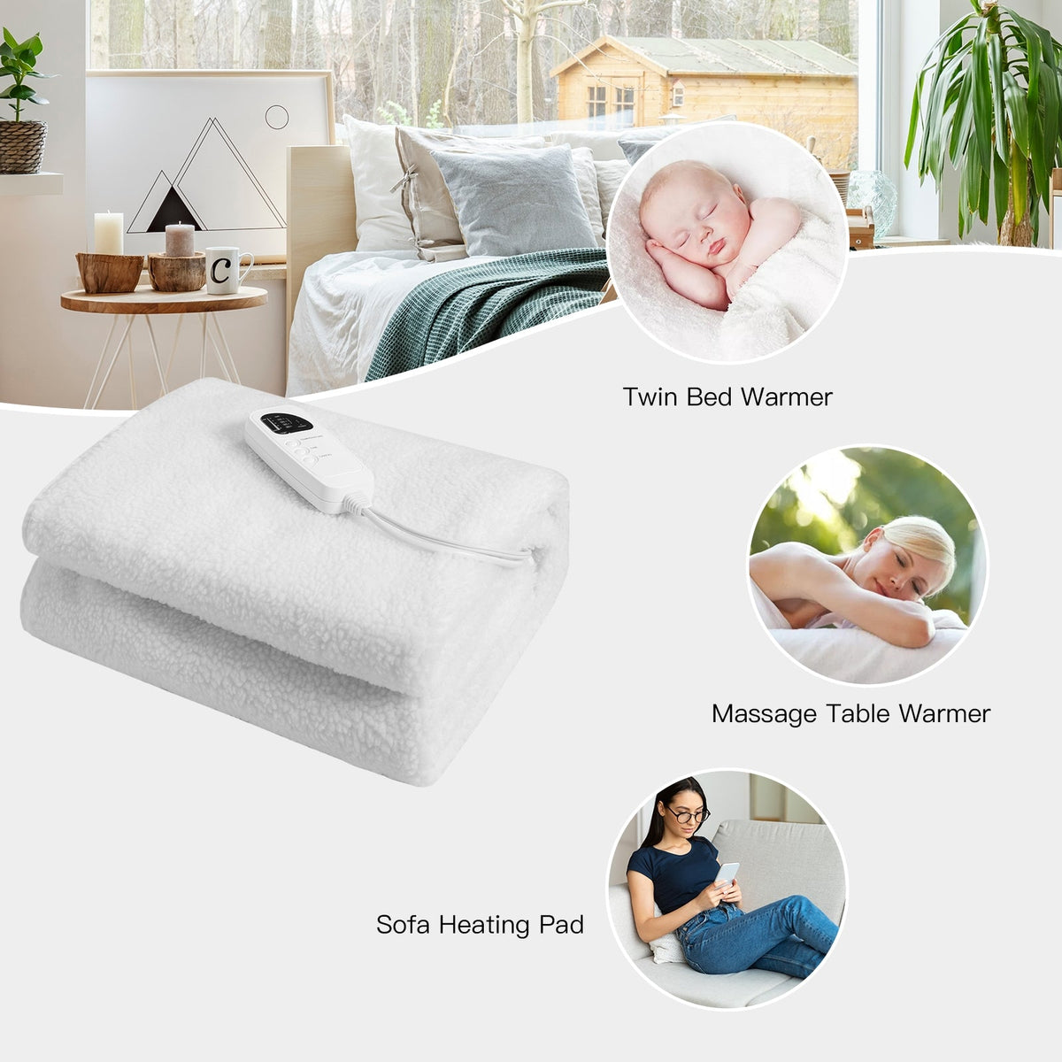71 x 31 Inch Massage Bed Warmer Heating Pad with 5 Heat Settings