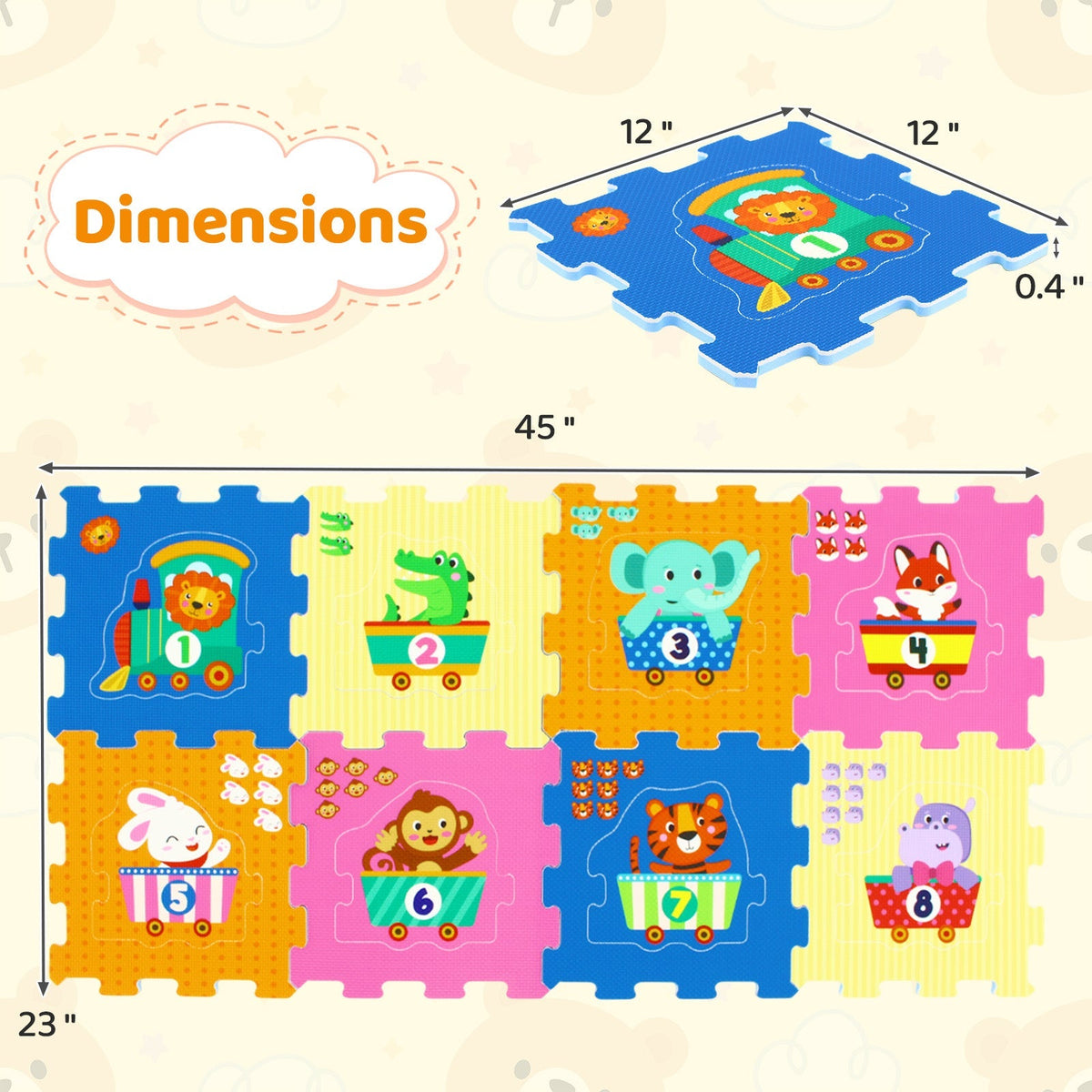 8-Piece Interlocking Baby Floor Puzzle Tiles with Educational Numbers