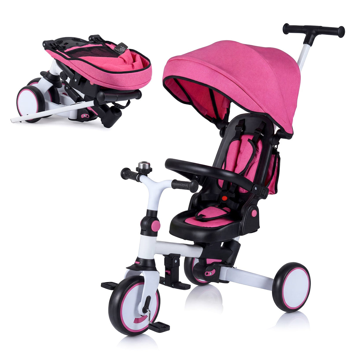 8-in-1 Folding Kids Tricycle with Removable Canopy and Push Handle