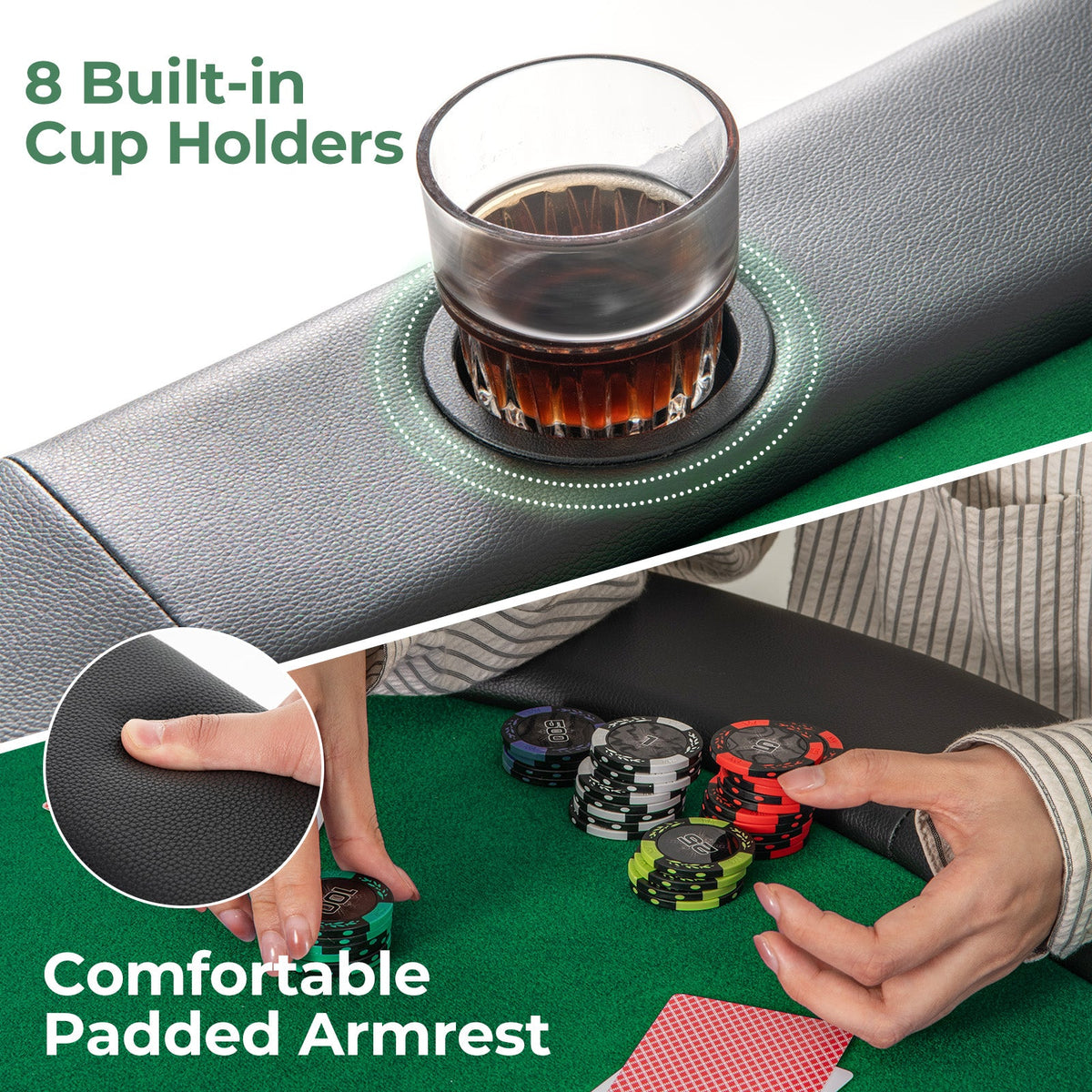 8 Players Texas Holdem Foldable Poker Table-Green
