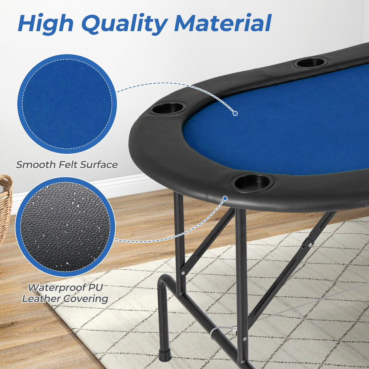 8 Players Texas Holdem Foldable Poker Table-Blue