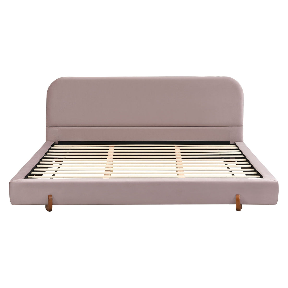 Elegant Upholstered Bed Frame with Solid Wood Legs - Pink or White