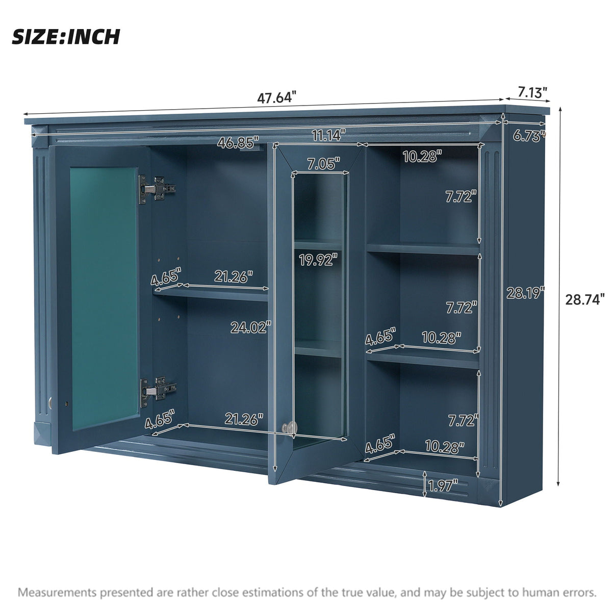 Wall-Mounted Mirror Cabinet with Adjustable Shelf and Open Shelves - White or Blue