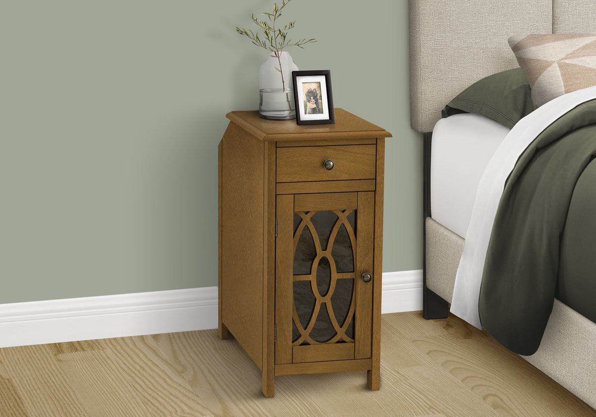 Taupe Accent Side Table with Storage Drawer - Wood