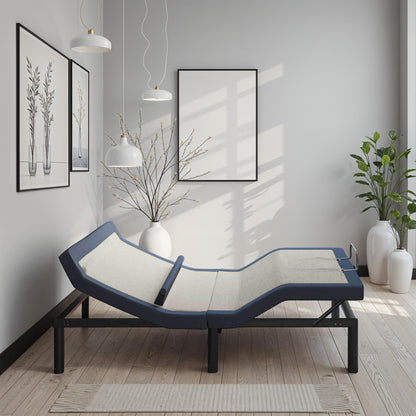 Queen Adjustable Bed Base with Head/Foot Tilt and Massage - Blue-Gray