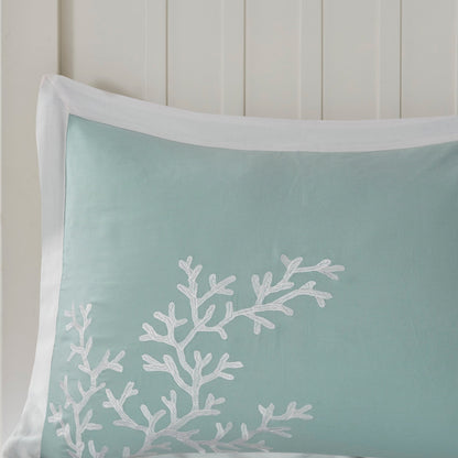 Oversized Cotton Jacquard Comforter Set with Coral Embroidery – Aqua