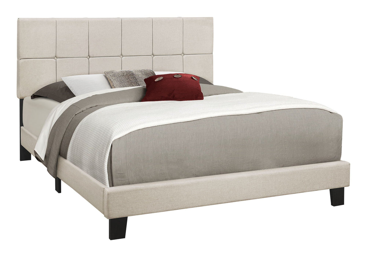Queen Size Upholstered Bed - Transitional Beige