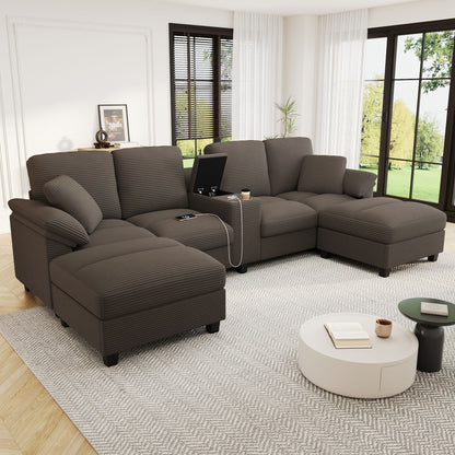 Modern U-Shaped Sectional Sofa with Storage Ottomans - Choice of Color