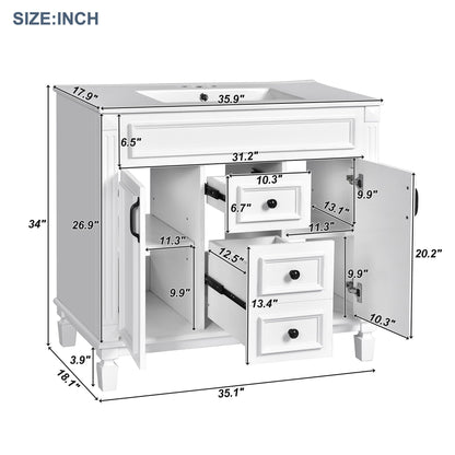 Bathroom Vanity with Ceramic Sink and Soft-Closing Storage - Dark Gray, White, or Black