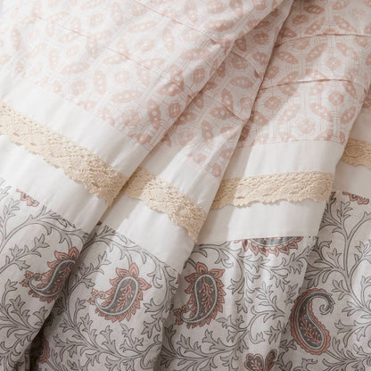 9 Piece Cotton Percale Comforter Set with Decorative Pillows - Blush