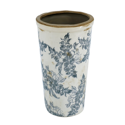 Ceramic Flower Vase with Wide Mouth - Distressed White & Black