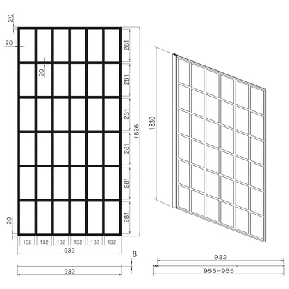 Frameless Fixed Shower Door with Open Entry Design – Matte Black
