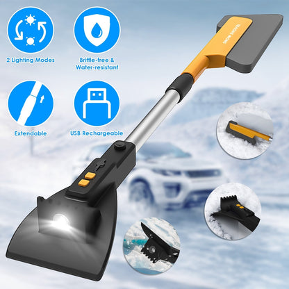 3 In 1 Car Snow Removal Shovel with Lights Car Snow Removal Tool Telescopic Windshield Ice Scraper Snow Brush Shovel