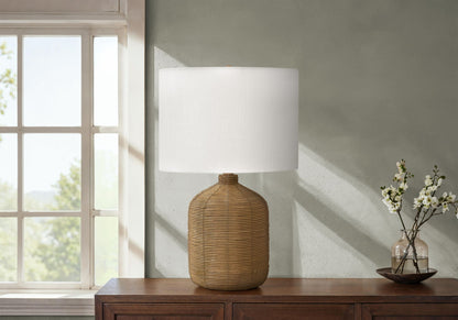Modern Rattan Table Lamp with Fabric Shade - Light Brown or Black