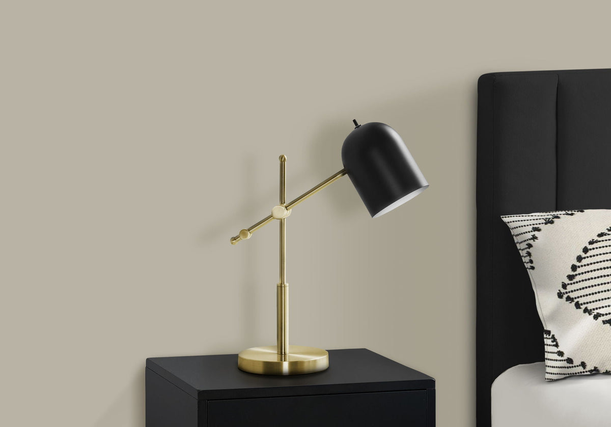 Brass Metal Table Lamp with Black Shade - Gold